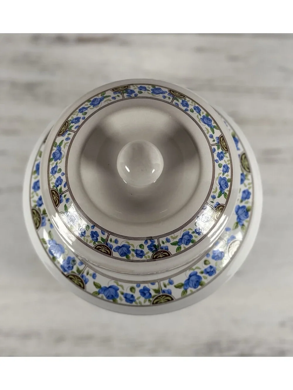Vintage Korea Sam Bo Sambo Ceramic Tea Ginger Jar Blue Roses Floral 7